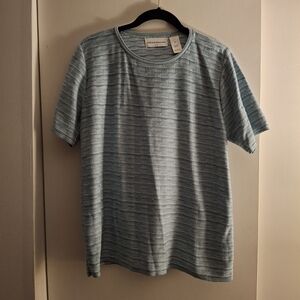 Alfred Dunner Women's Light Blue And White Patterned Sweater Top